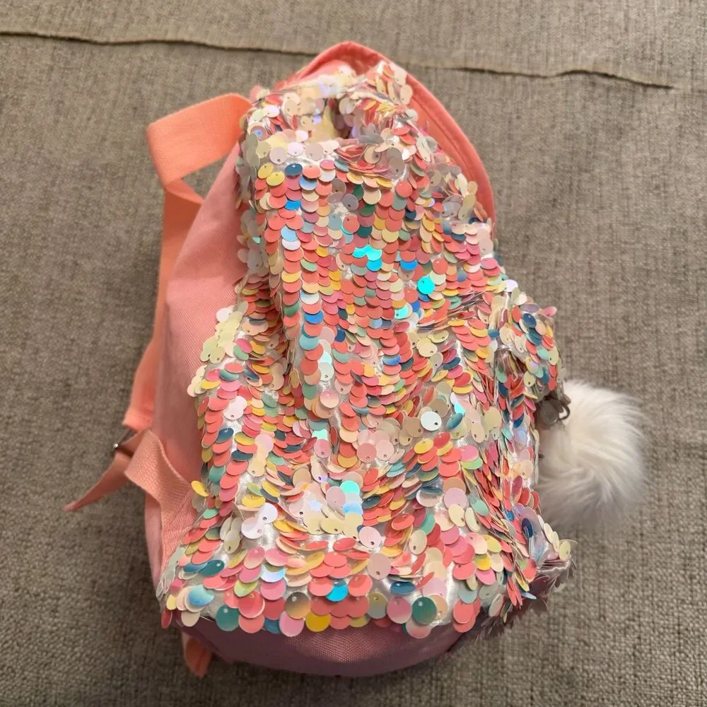 Justice Girls Flip Sequin Drawstring Birthday Cake Pink Backpack